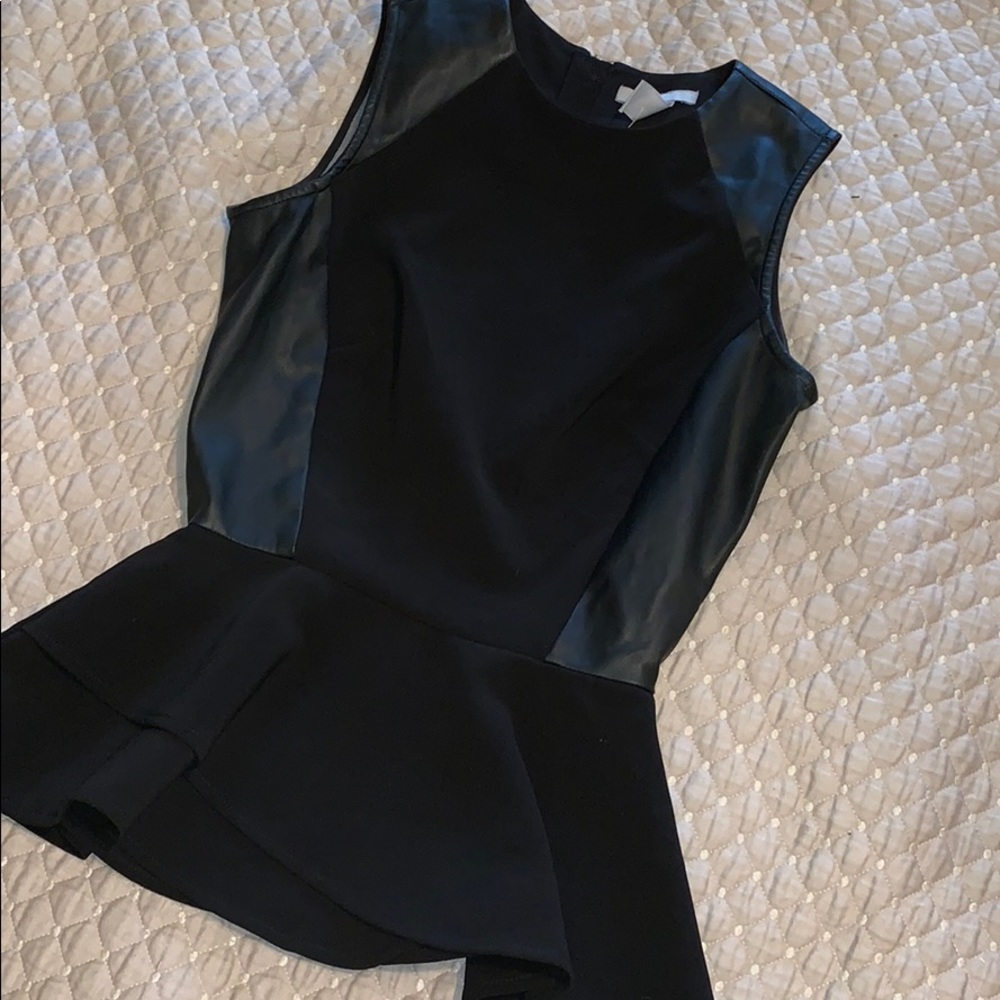 H&M black faux leather peplum top XS 2